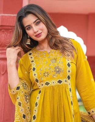 Cotton cambric a-line kurti-pant-dupatta  set 3