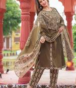 Cotton cambric a-line kurti-pant-dupatta  set