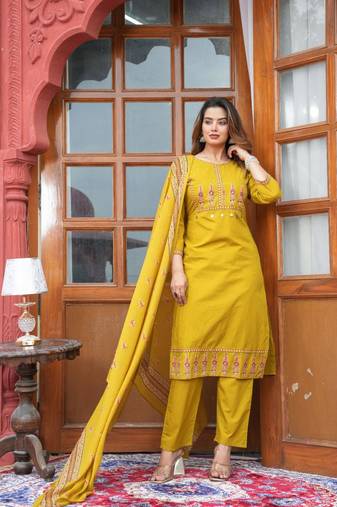 Cotton cambric straight  printed kurti-pant-dupatta  set