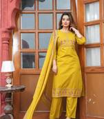 Cotton cambric straight  printed kurti-pant-dupatta  set