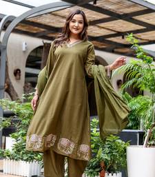 Silly cotton semi-anarkali printed kurti-pant-dupatta  set