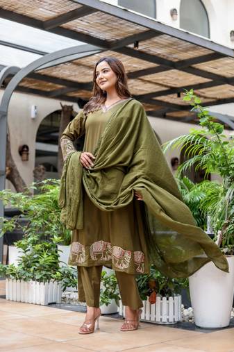 Silly cotton semi-anarkali printed kurti-pant-dupatta  set