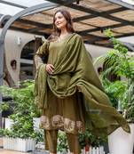 Silly cotton semi-anarkali printed kurti-pant-dupatta  set