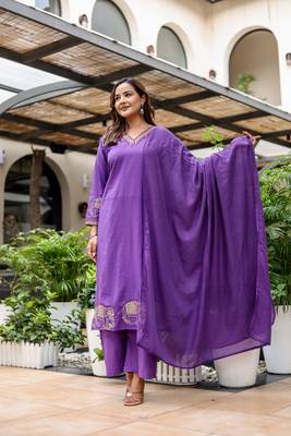 Silly cotton semi-anarkali printed kurti-pant-dupatta  set 2