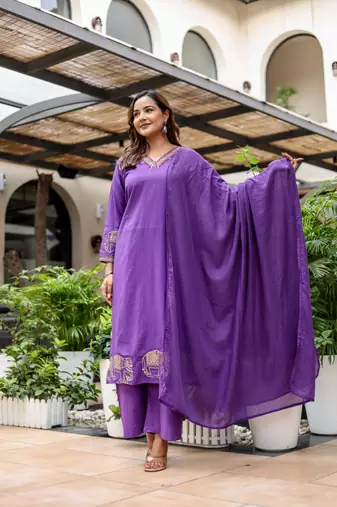 Silly cotton semi-anarkali printed kurti-pant-dupatta  set