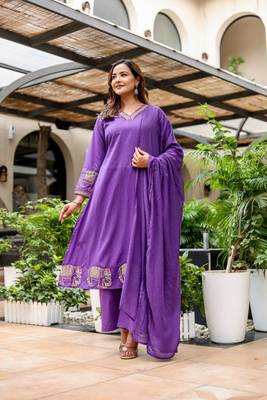 Silly cotton semi-anarkali printed kurti-pant-dupatta  set 3