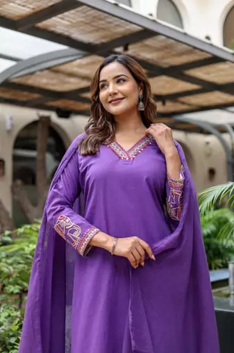 Silly cotton semi-anarkali printed kurti-pant-dupatta  set