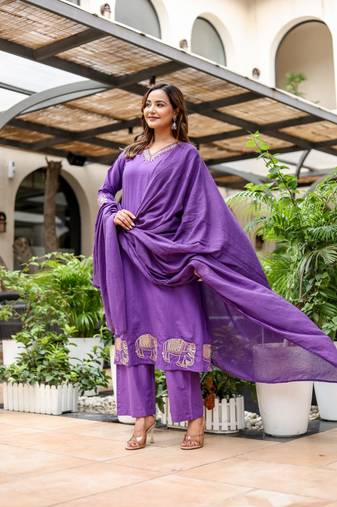 Silly cotton semi-anarkali printed kurti-pant-dupatta  set
