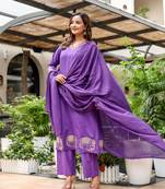 Silly cotton semi-anarkali printed kurti-pant-dupatta  set