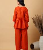 Orange Cotton embroidered kurta with palazzo set