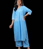 Sky Blue cotton embroidered kurta with palazzo set