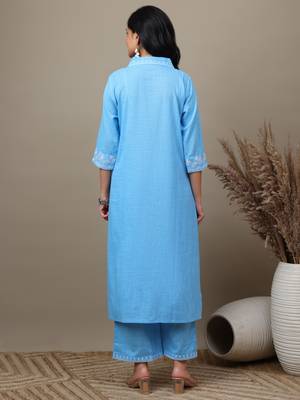 Sky Blue cotton embroidered kurta with palazzo set 2