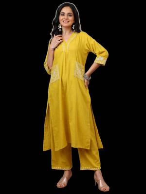 Yewllo cotton embroidered kurta with palazzo set  1
