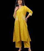 Yewllo cotton embroidered kurta with palazzo set 