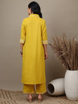 Yewllo cotton embroidered kurta with palazzo set  2