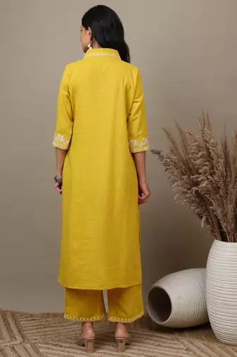Yewllo cotton embroidered kurta with palazzo set 
