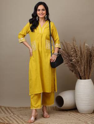 Yewllo cotton embroidered kurta with palazzo set  3