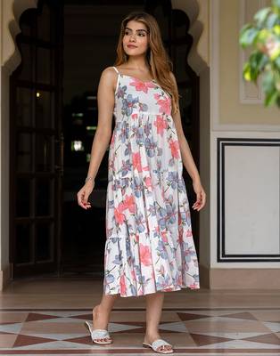 women pink and white pure cotton fit & flare dresses 1