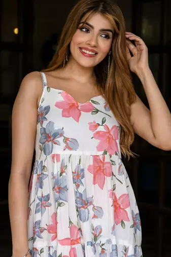 women pink and white pure cotton fit & flare dresses