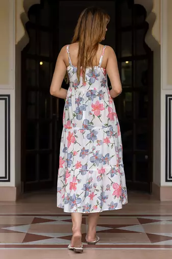 women pink and white pure cotton fit & flare dresses