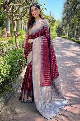 brown weaving jari designer art silk saree with blouse piece