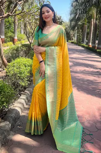 yellow weaving jari designer art silk saree with blouse piece