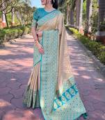 beige weaving jari designer tissue silk saree with blouse piece