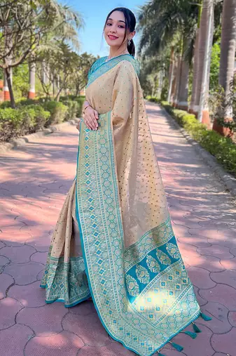 beige weaving jari designer tissue silk saree with blouse piece