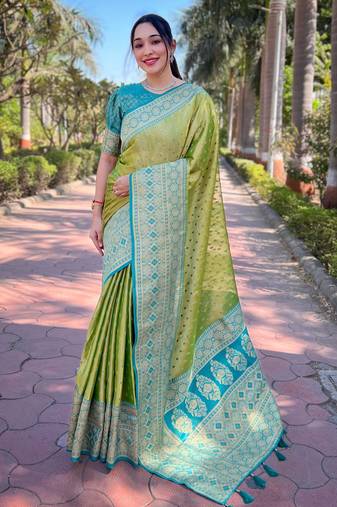 green weaving jari designer tissue silk saree with blouse piece