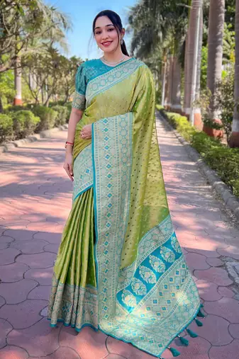 green weaving jari designer tissue silk saree with blouse piece