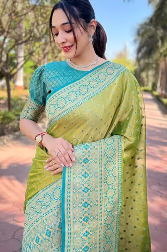 green weaving jari designer tissue silk saree with blouse piece