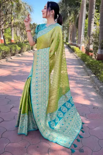 green weaving jari designer tissue silk saree with blouse piece