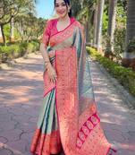 grey weaving jari designer tissue silk saree with blouse piece