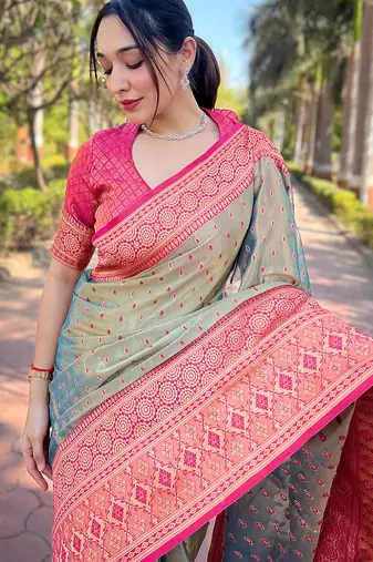 grey weaving jari designer tissue silk saree with blouse piece