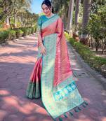 pink weaving jari designer tissue silk saree with blouse piece