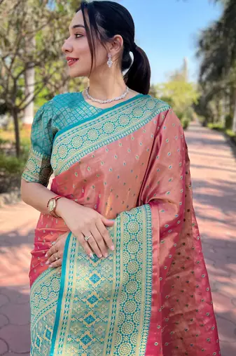 pink weaving jari designer tissue silk saree with blouse piece