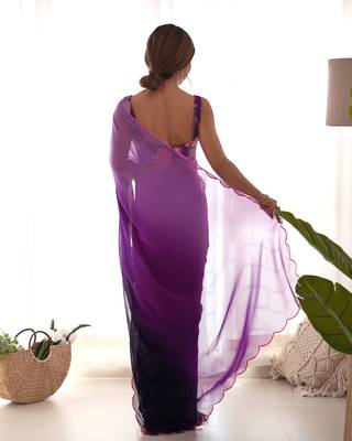 purple pedding color embroidery work faux georgette saree with blouse piece 2