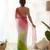 green pedding color embroidery work faux georgette saree with blouse piece