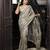 grey heavy thread embroidery cut work art silk saree with blouse piece