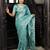 cyan heavy thread embroidery cut work art silk saree with blouse piece