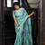 cyan heavy thread embroidery cut work art silk saree with blouse piece