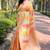 peach woven multicolor designer organza saree with blouse piece