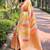 peach woven multicolor designer organza saree with blouse piece