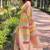 light peach woven multicolor designer organza saree with blouse piece