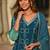 Teal soft chinnon silk kurta pant with dupatta set
