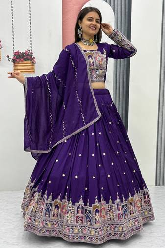Zigzag & Bandhej Print with Sequin Lace Detailing Lehenga Choli
