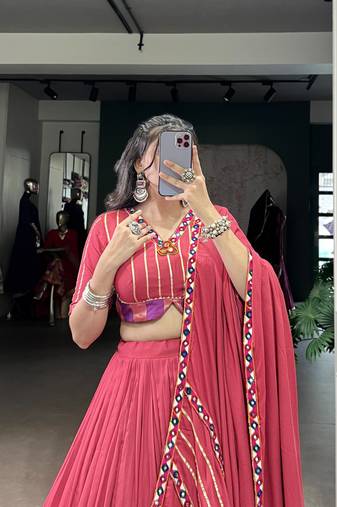 Rayon Multicolor Applique Work Lehenga Choli