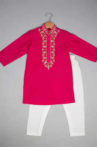 Pink embroidered silk kurta pyjama