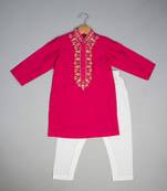 Pink embroidered silk kurta pyjama
