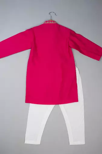Pink embroidered silk kurta pyjama